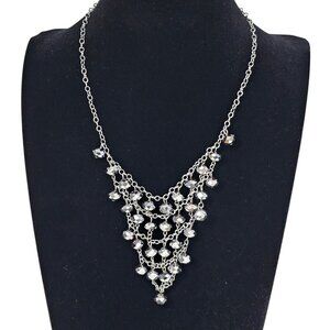 Cynthia Gale Art Deco Multi Strand Silver Tone Beaded Statement Bib Necklace